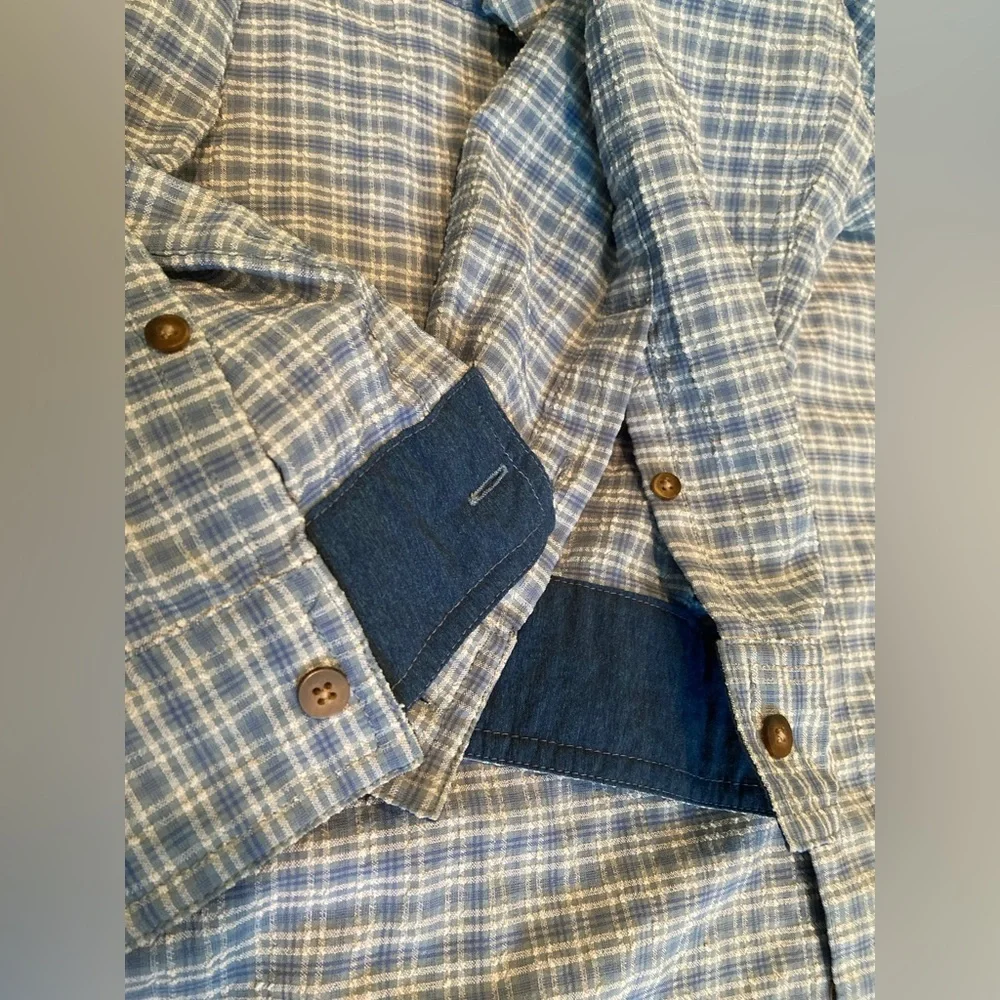 The North Face Men’s Vented Outdoors Plaid Button Down Shirt Light Blue Size XL